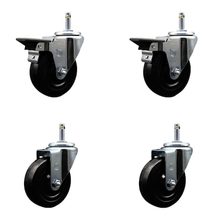 Service Caster 4'' Hard Rubber Wheel Swivel 7/16'' Grip Ring Stem Caster Set 2 Brakes, 4PK SCC-GR20S414-HRS-PLB-716138-2-S-2